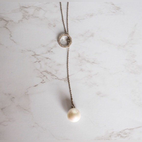 INC International Concepts Imitation Pearl and Pavé Circle Lariat Necklace - Picture 1 of 7
